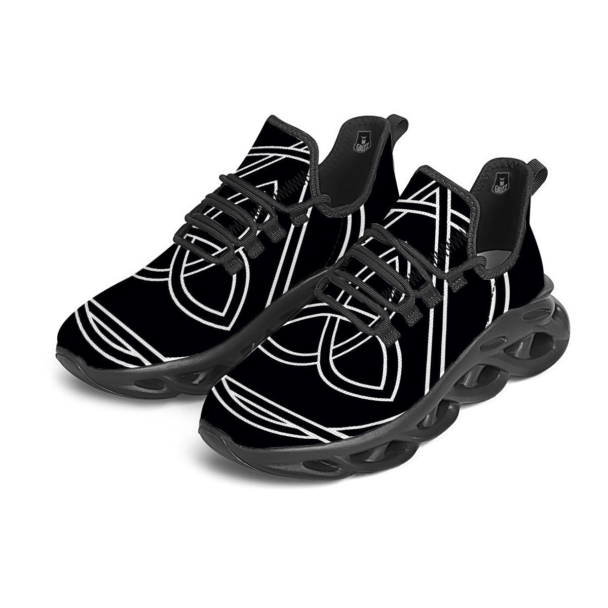 Celtic Knot White And Black Print Black Running Shoes-grizzshop