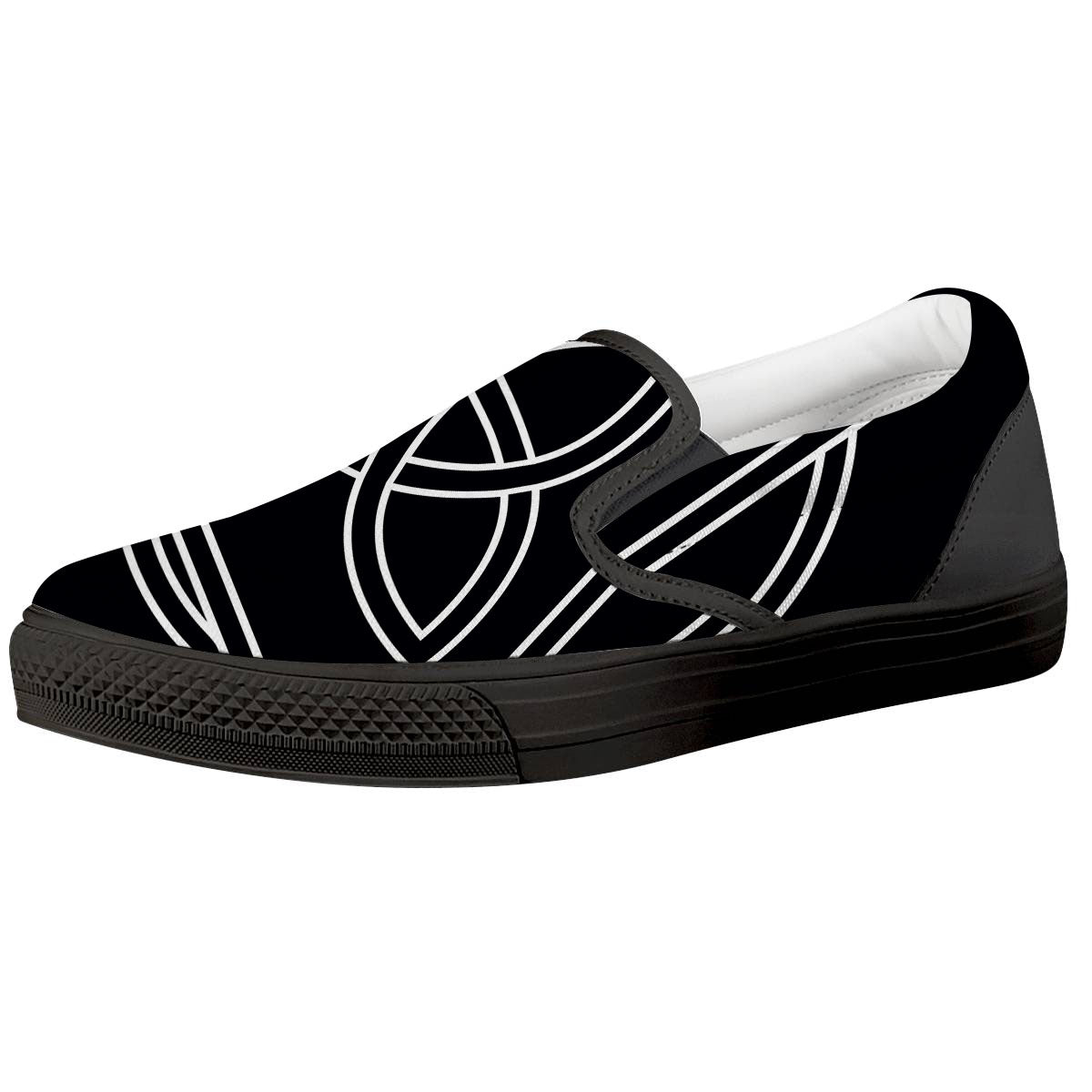 Celtic Knot White And Black Print Black Slip On Shoes-grizzshop