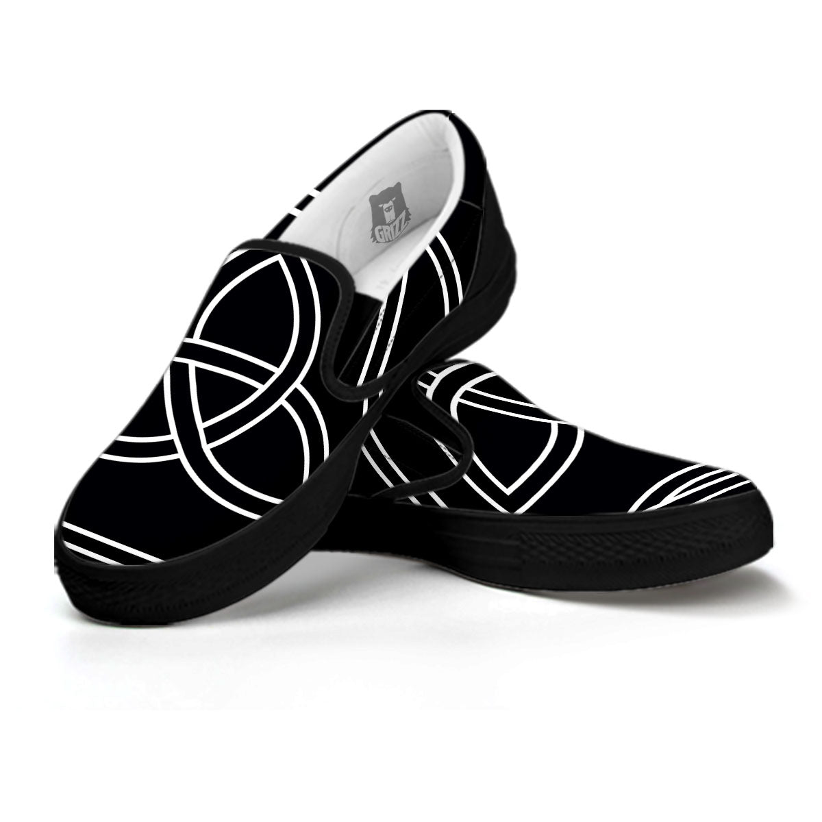 Celtic Knot White And Black Print Black Slip On Shoes-grizzshop