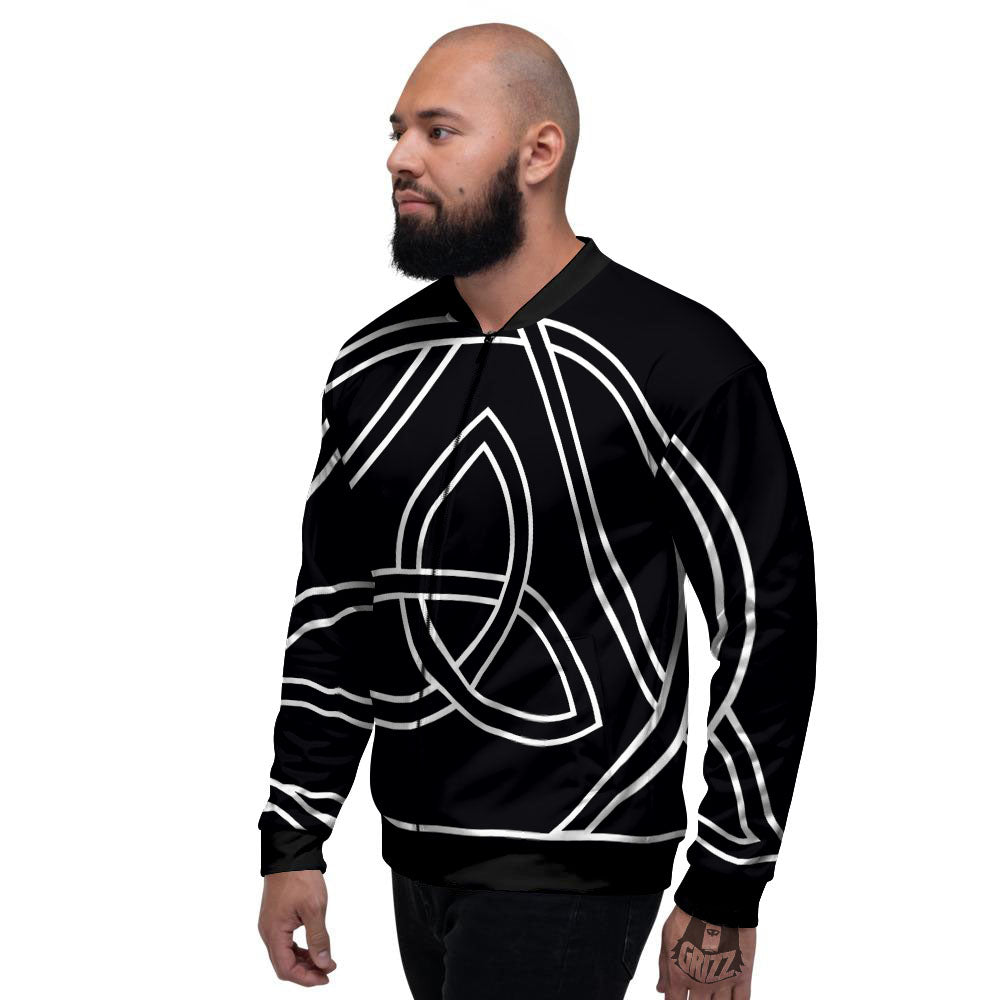 Celtic Knot White And Black Print Men's Bomber Jacket-grizzshop