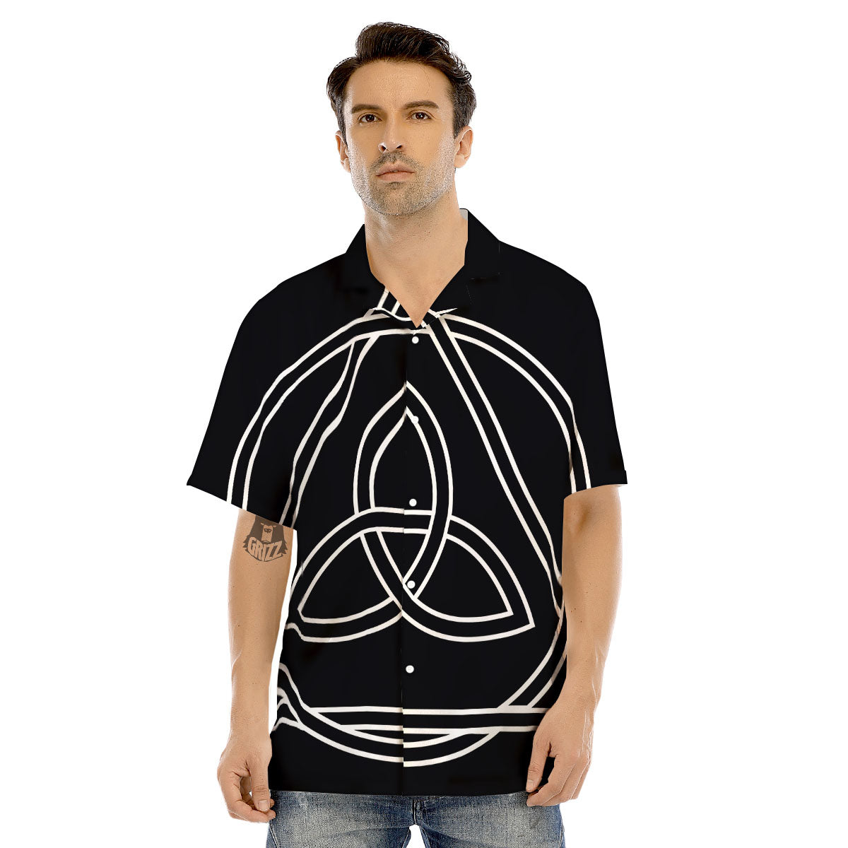 Celtic Knot White And Black Print Men's Hawaiian Shirt-grizzshop
