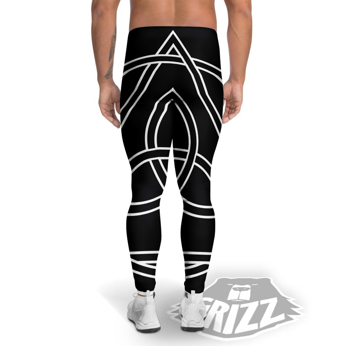 Celtic Knot White And Black Print Men's Leggings-grizzshop
