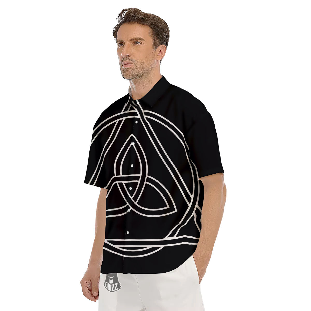 Celtic Knot White And Black Print Men's Short Sleeve Shirts-grizzshop