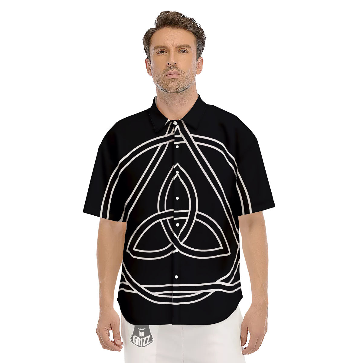 Celtic Knot White And Black Print Men's Short Sleeve Shirts-grizzshop