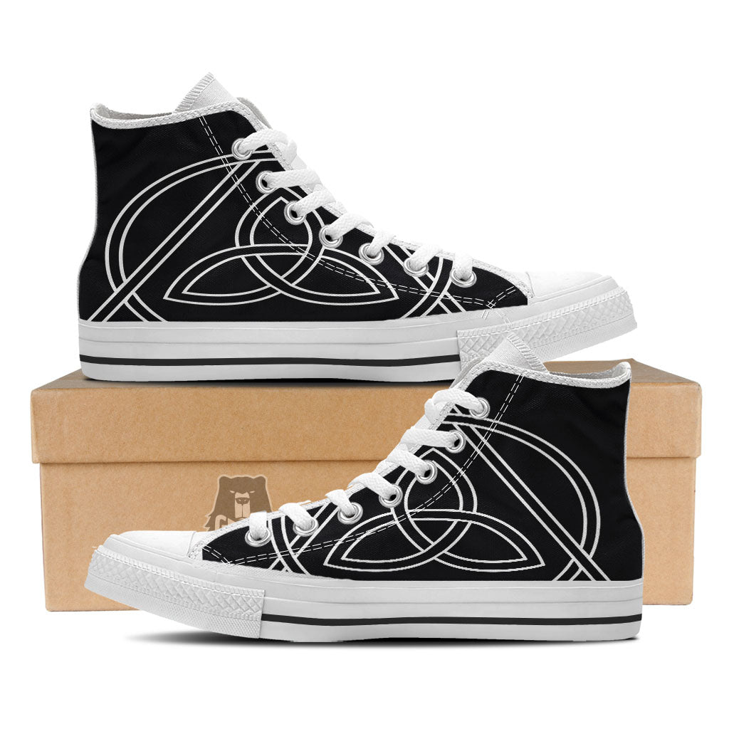 Celtic Knot White And Black Print White High Top Shoes-grizzshop