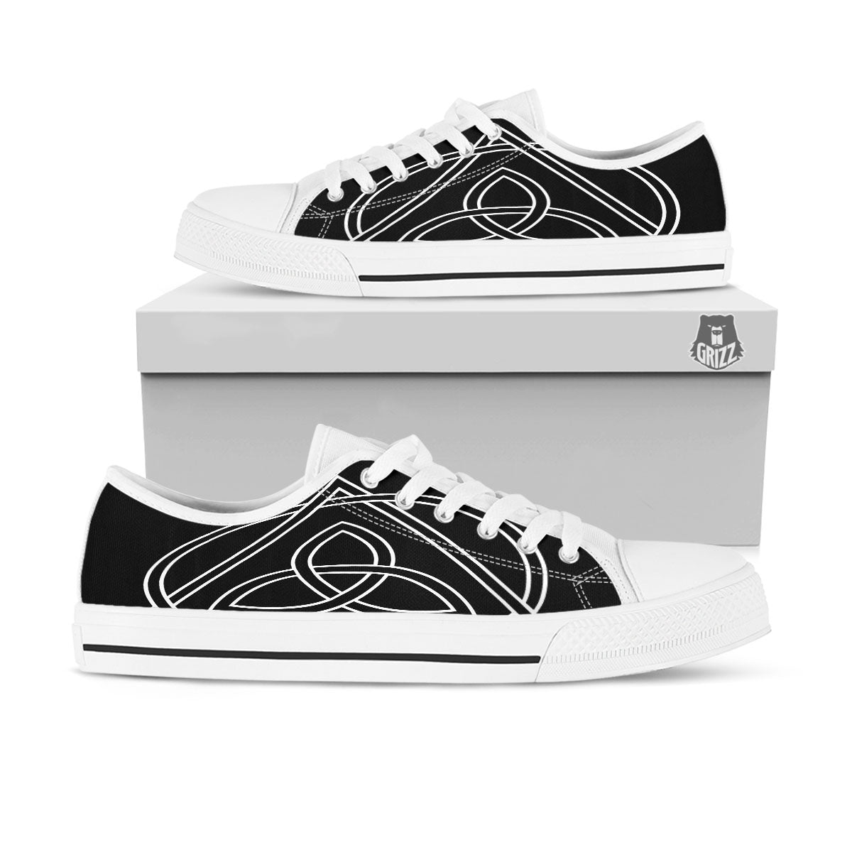 Celtic Knot White And Black Print White Low Top Shoes-grizzshop