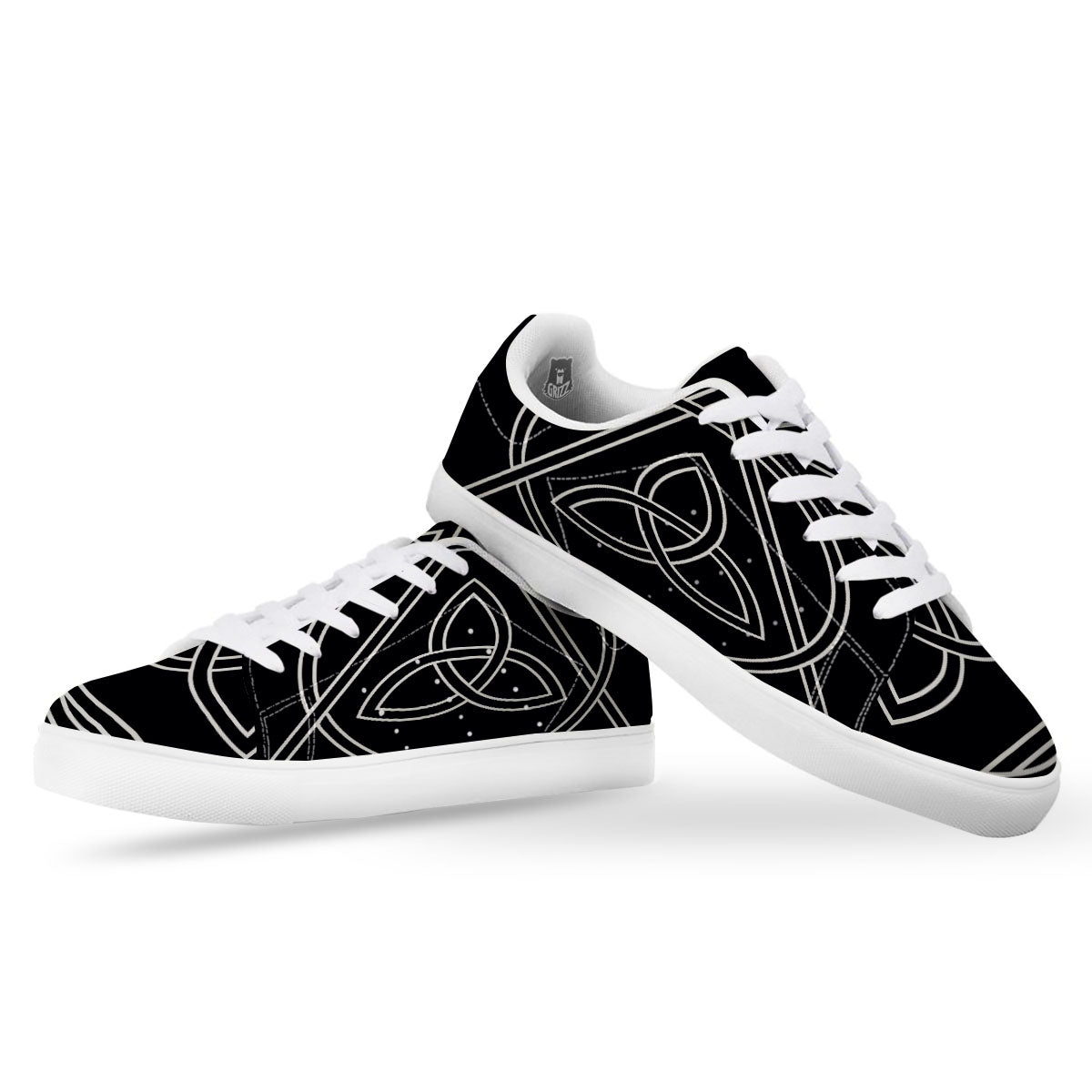 Celtic Knot White And Black Print White Low Top Sneakers-grizzshop