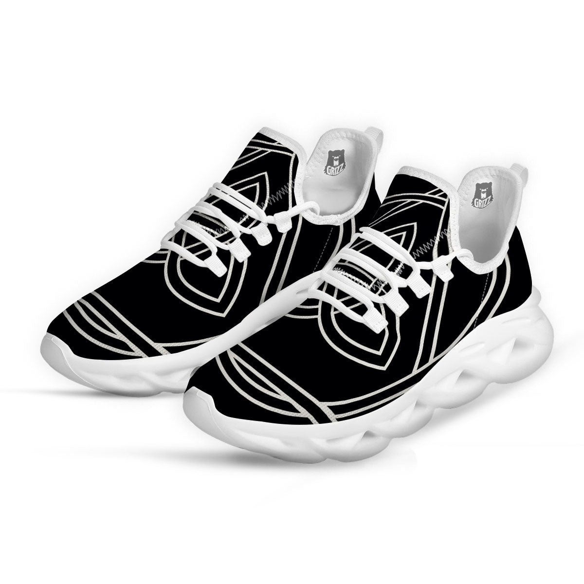 Celtic Knot White And Black Print White Running Shoes-grizzshop