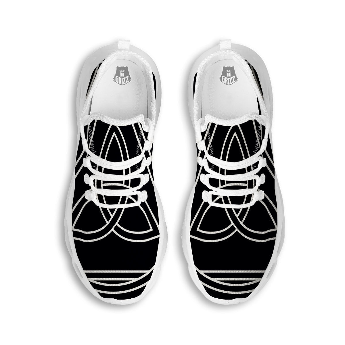 Celtic Knot White And Black Print White Running Shoes-grizzshop