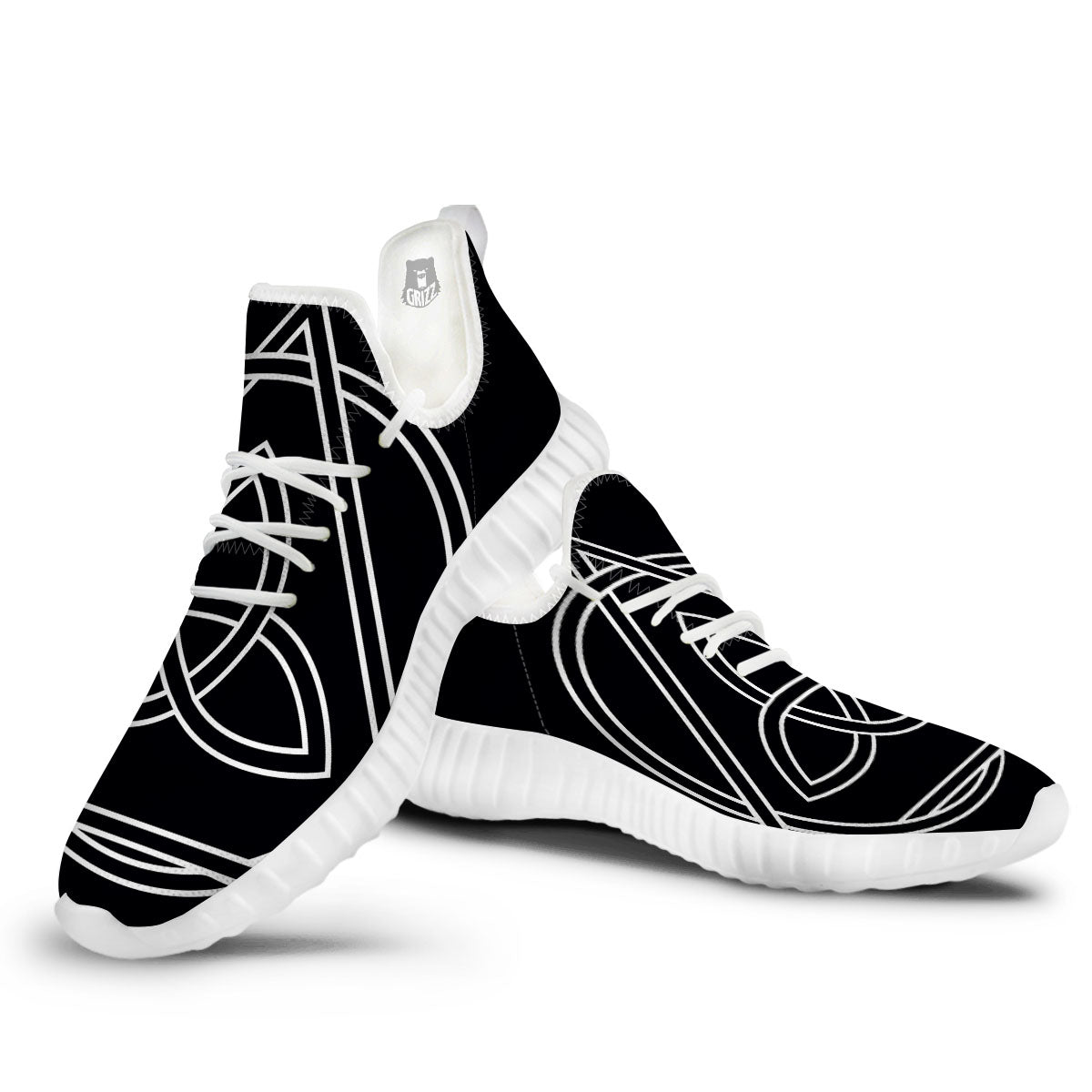 Celtic Knot White And Black Print White Walking Shoes-grizzshop
