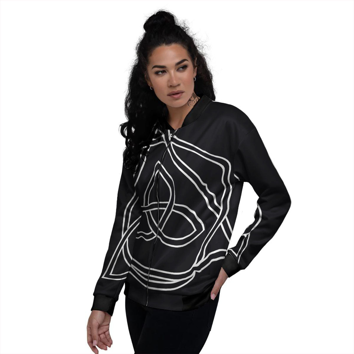 Celtic Knot White And Black Print Women's Bomber Jacket-grizzshop