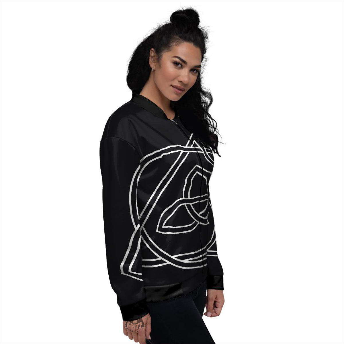 Celtic Knot White And Black Print Women's Bomber Jacket-grizzshop