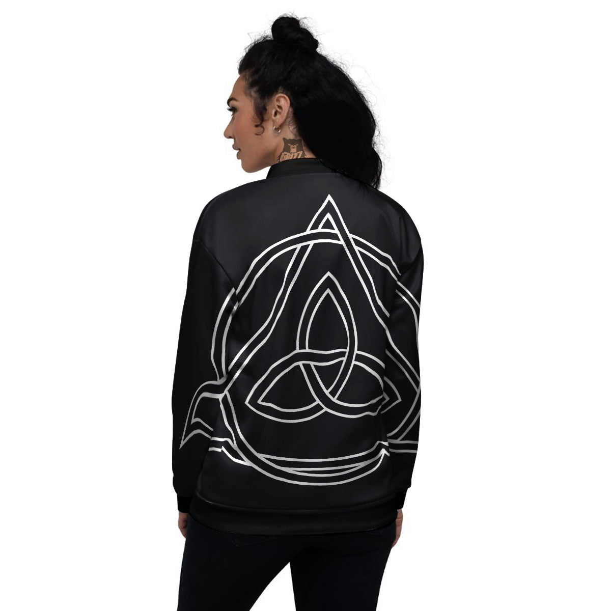 Celtic Knot White And Black Print Women's Bomber Jacket-grizzshop