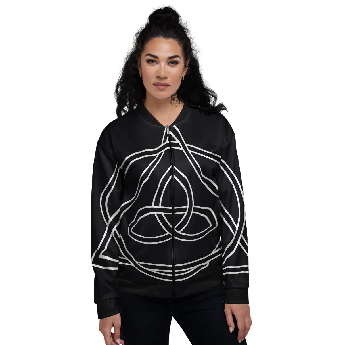 Celtic Knot White And Black Print Women's Bomber Jacket-grizzshop