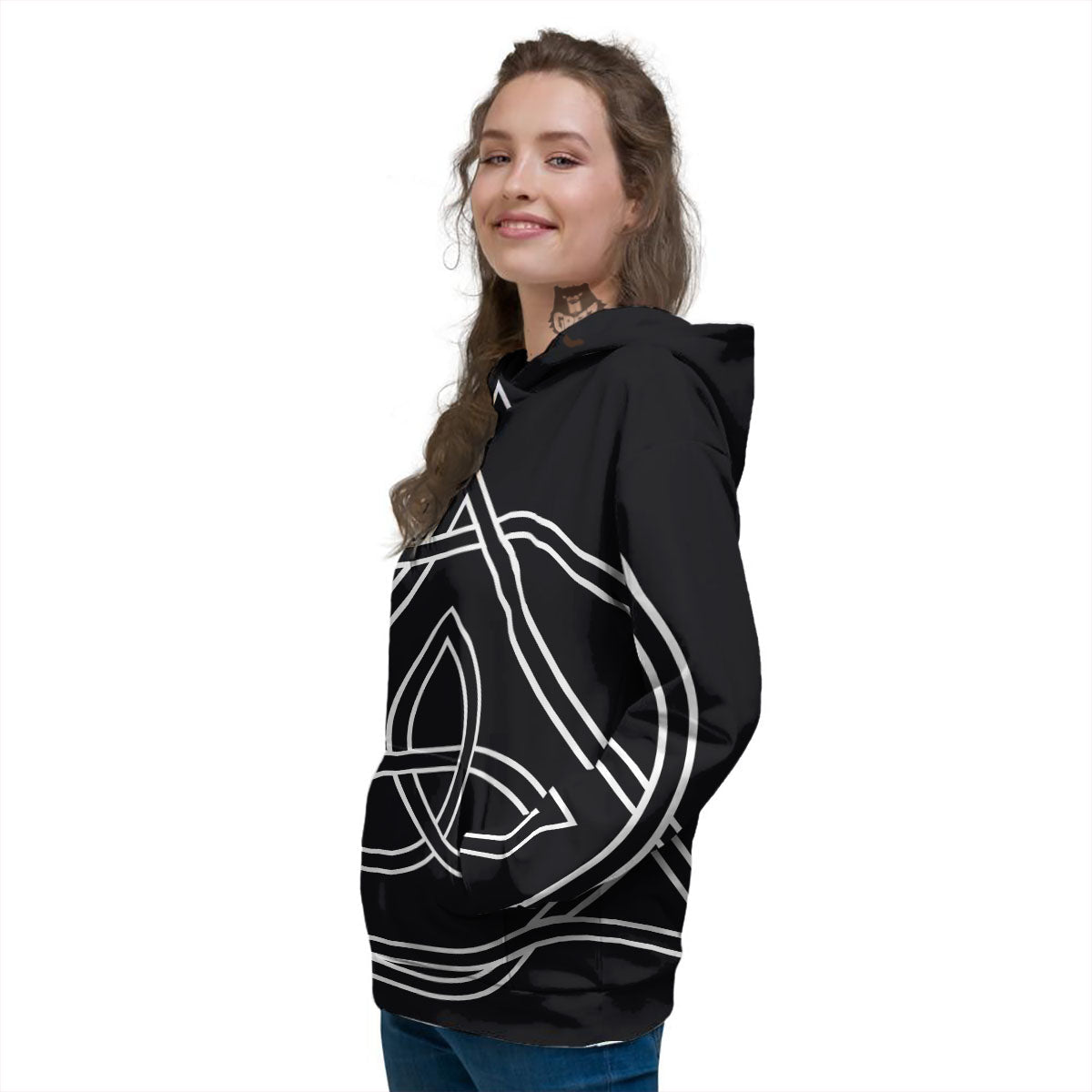 Celtic Knot White And Black Print Women's Hoodie-grizzshop