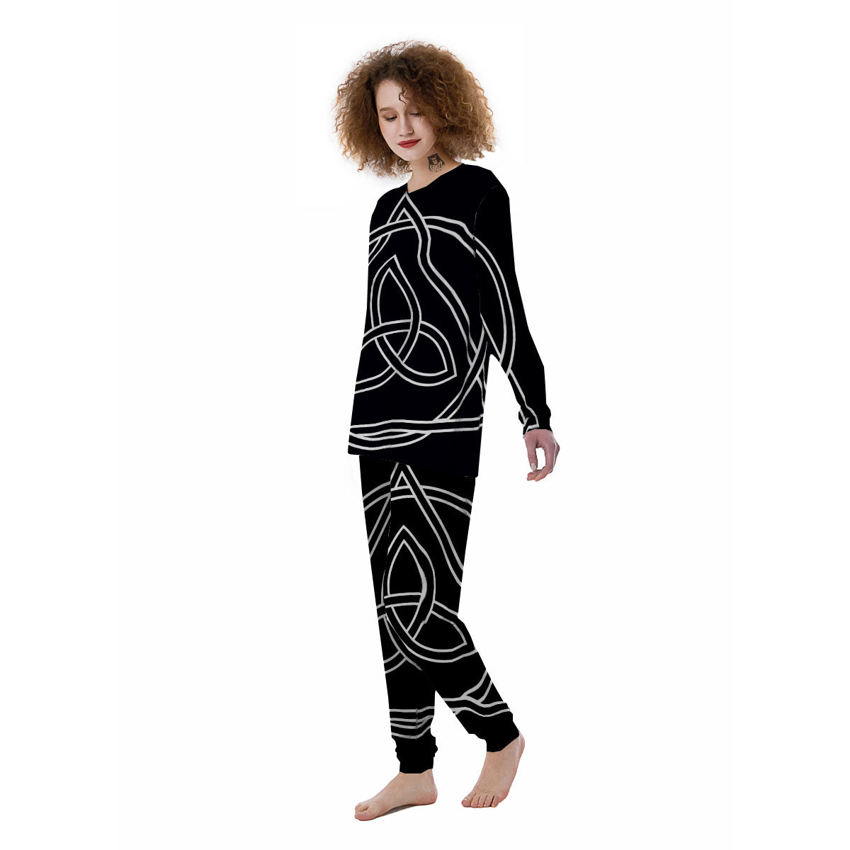 Celtic Knot White And Black Print Women's Pajamas-grizzshop