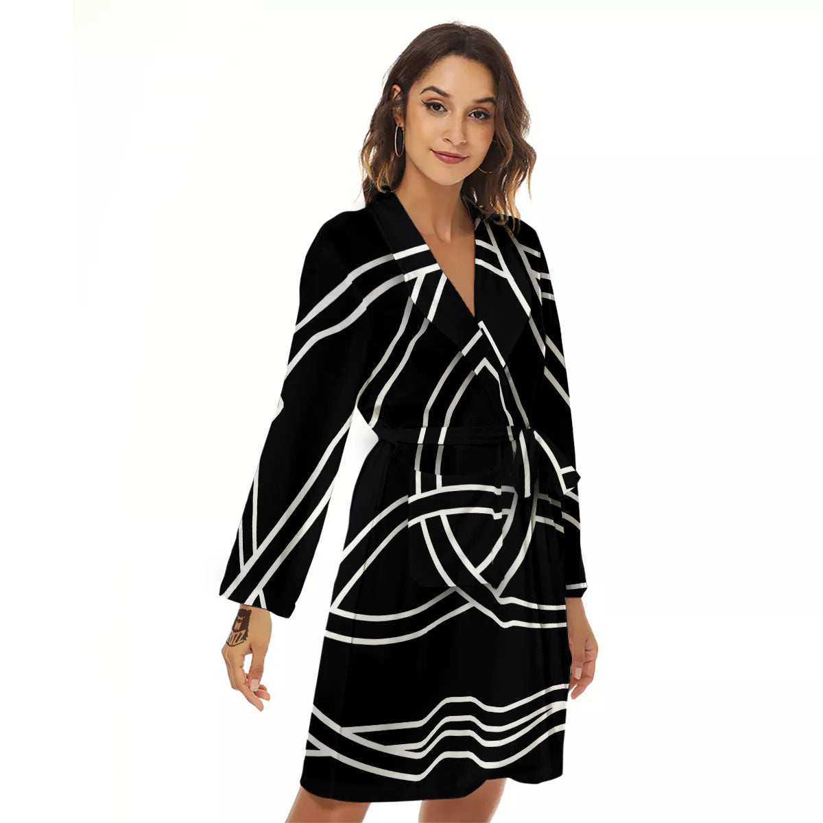 Celtic Knot White And Black Print Women's Robe-grizzshop