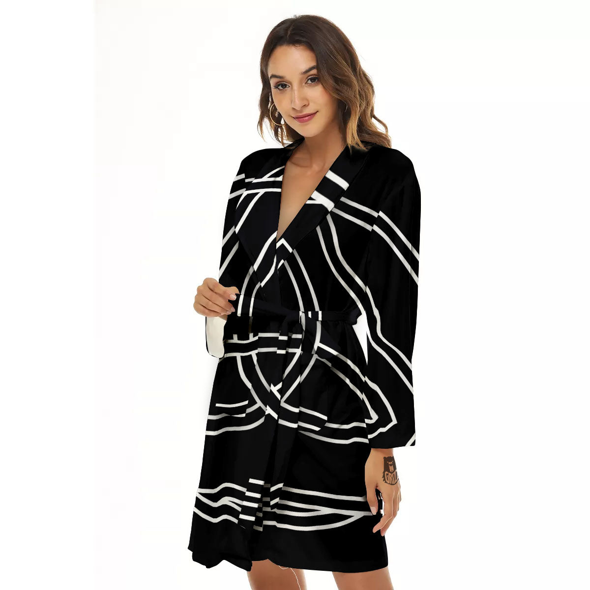 Celtic Knot White And Black Print Women's Robe-grizzshop