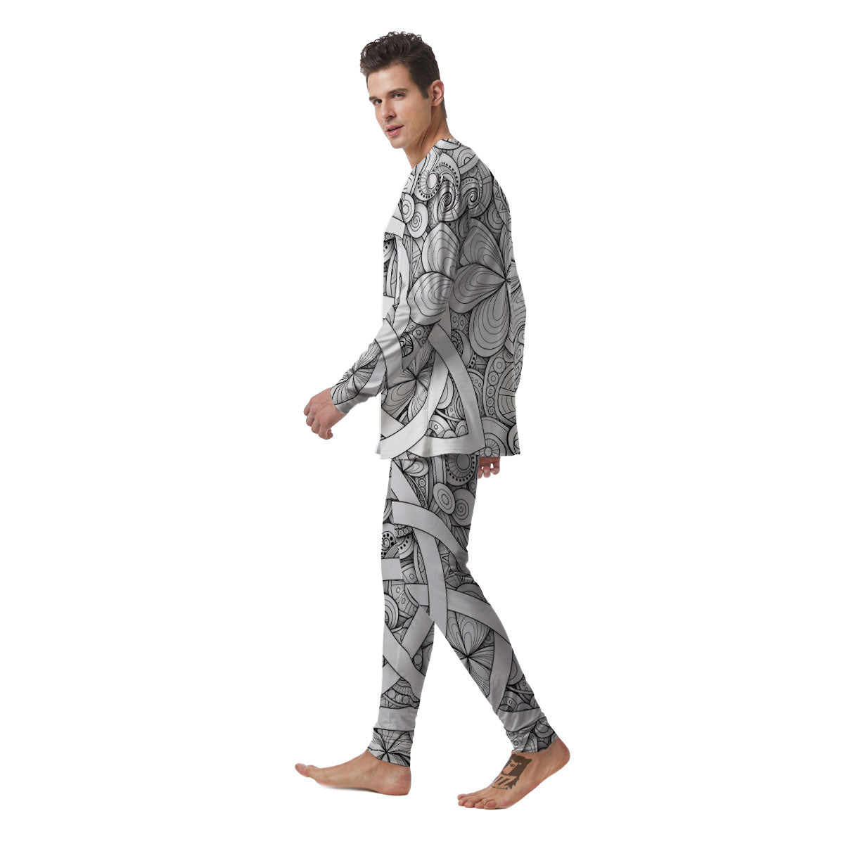 Celtic Trinity Knot White Symbol Print Men's Pajamas-grizzshop