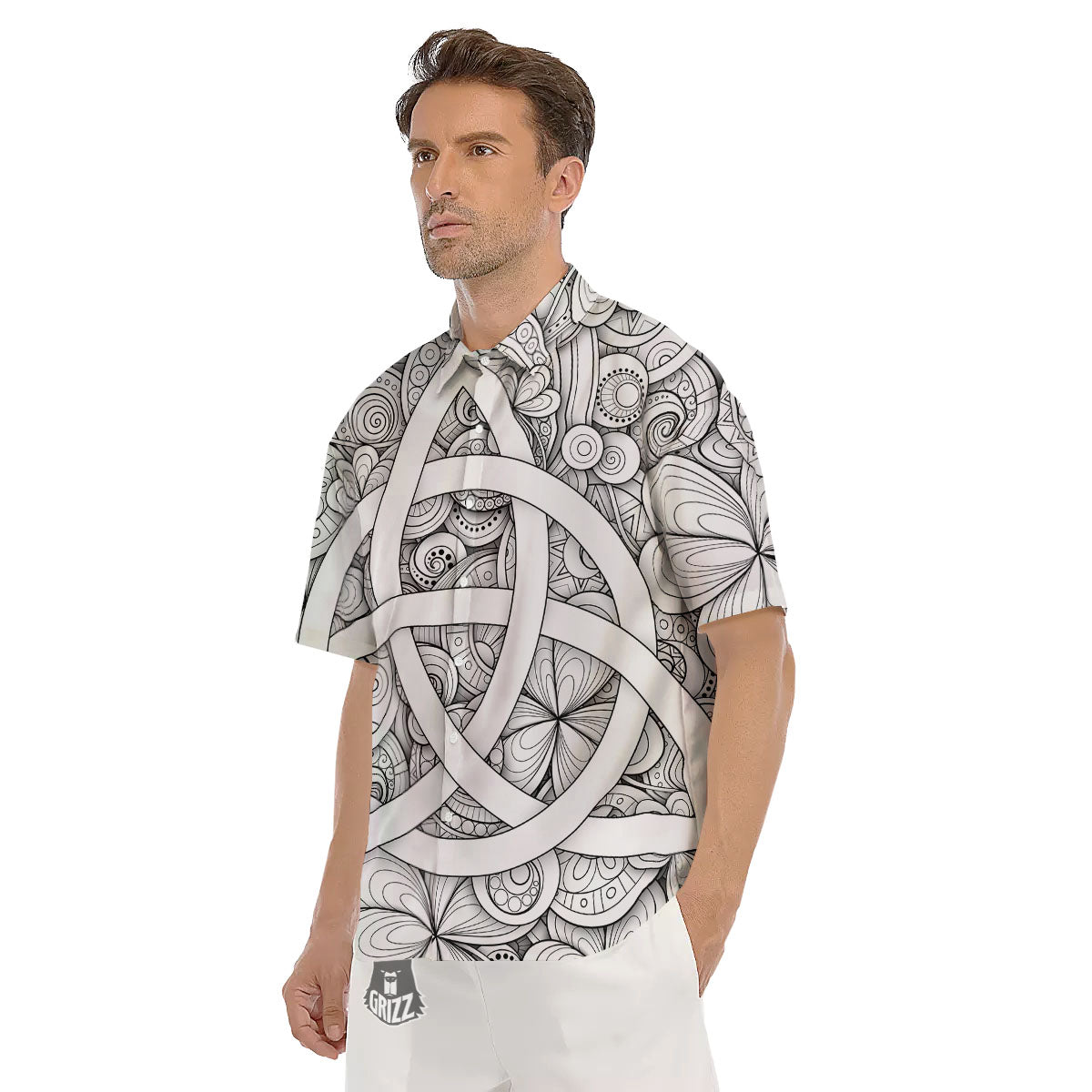 Celtic Trinity Knot White Symbol Print Men's Short Sleeve Shirts-grizzshop