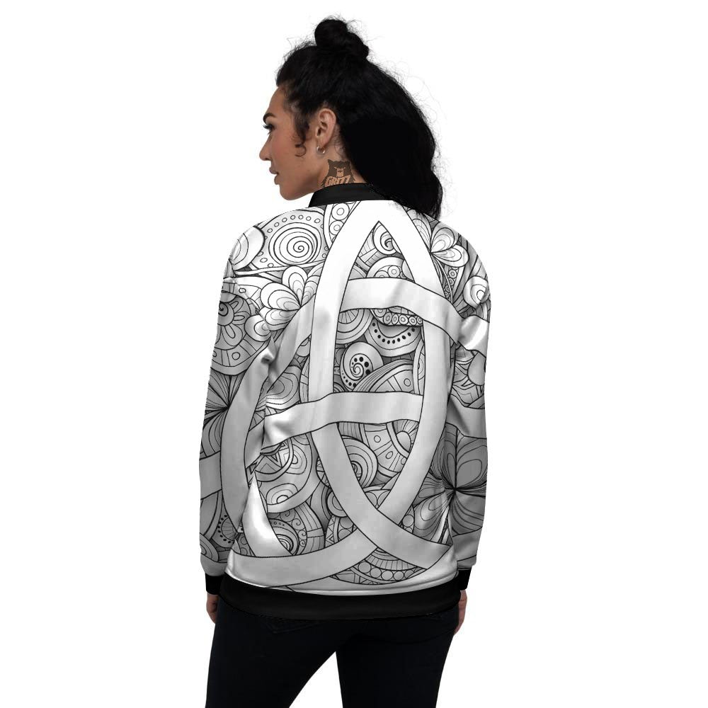 Celtic Trinity Knot White Symbol Print Women's Bomber Jacket-grizzshop