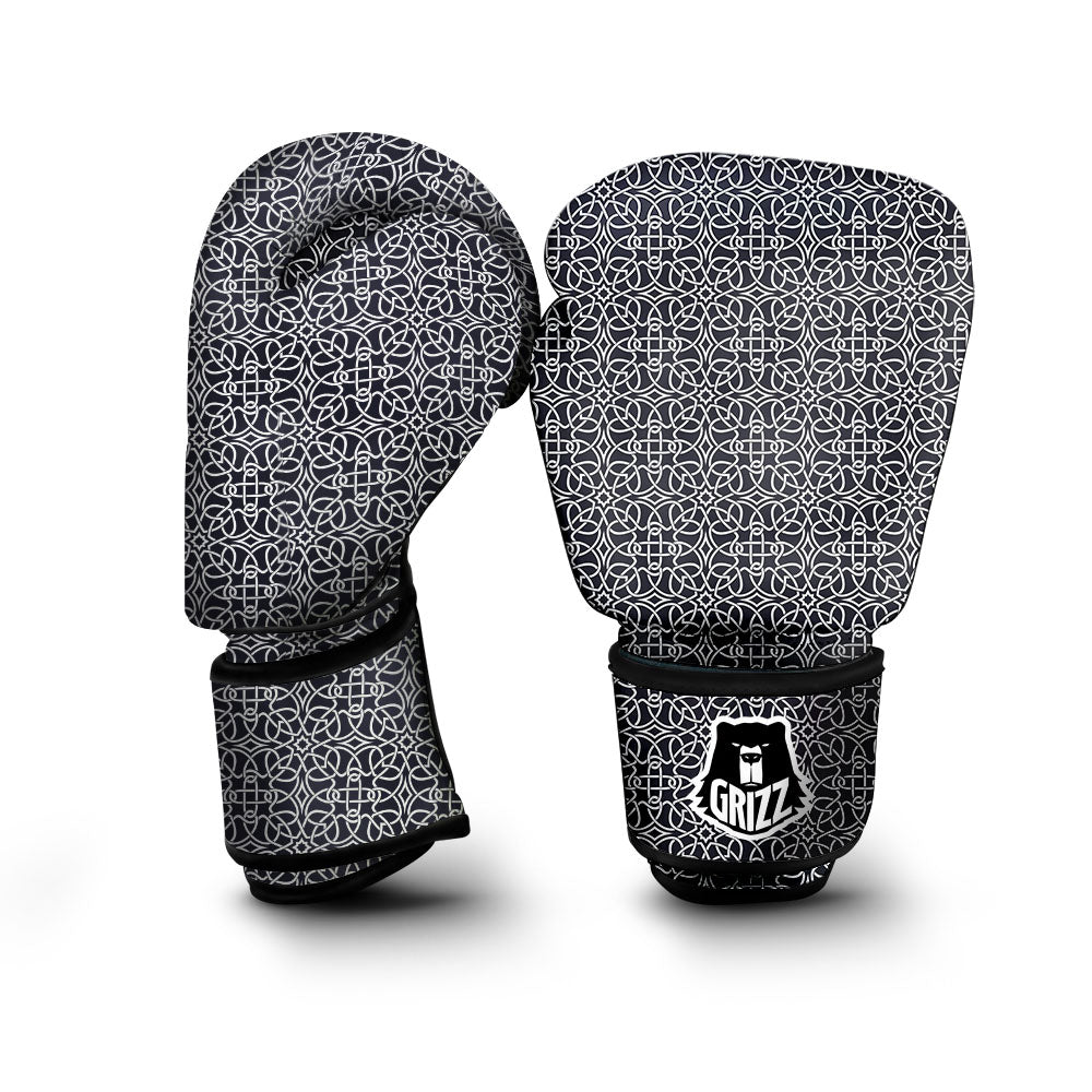 Celtic White And Black Print Pattern Boxing Gloves-grizzshop