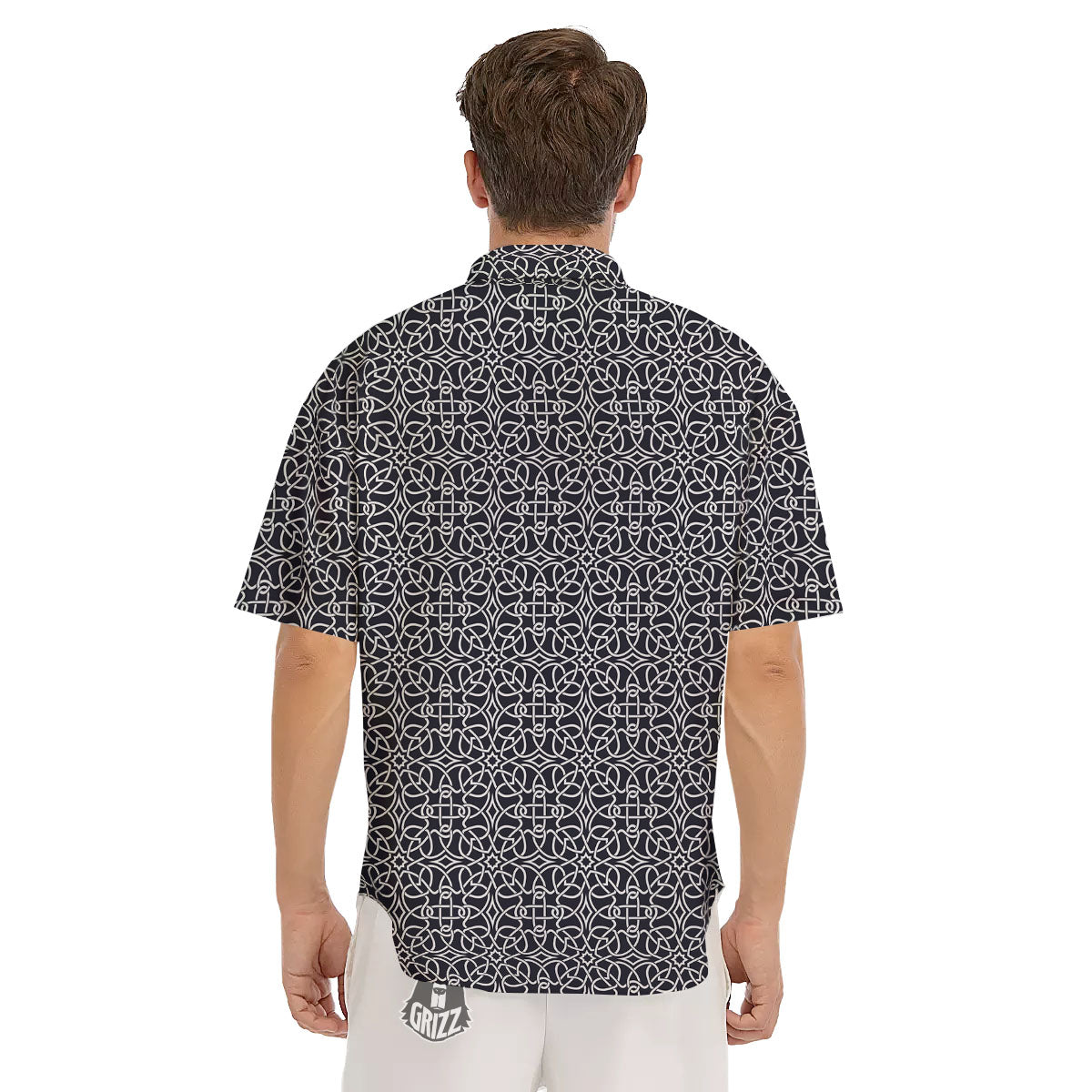 Celtic White And Black Print Pattern Men's Short Sleeve Shirts-grizzshop