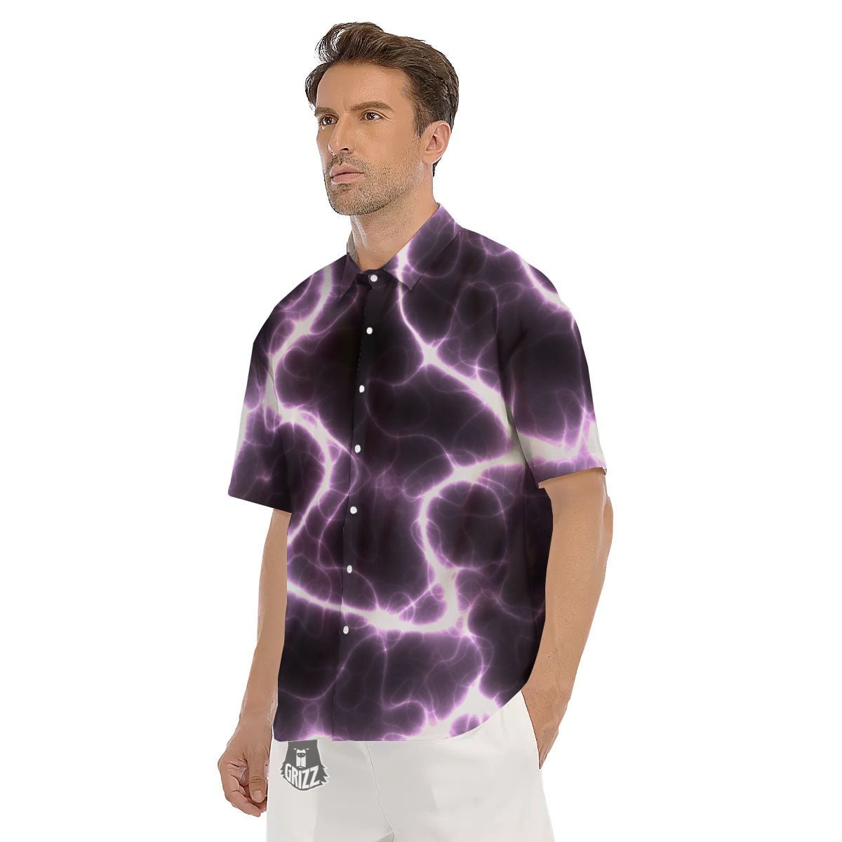 Chain Lightning Print Men's Short Sleeve Shirts-grizzshop