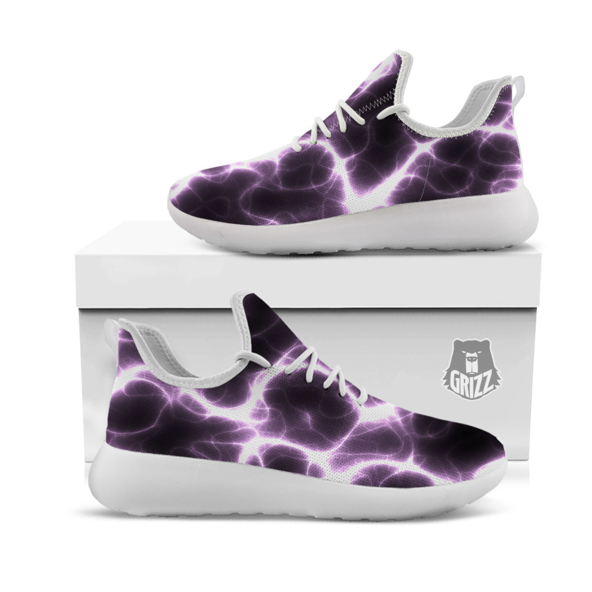 Chain Lightning Print White Athletic Shoes-grizzshop