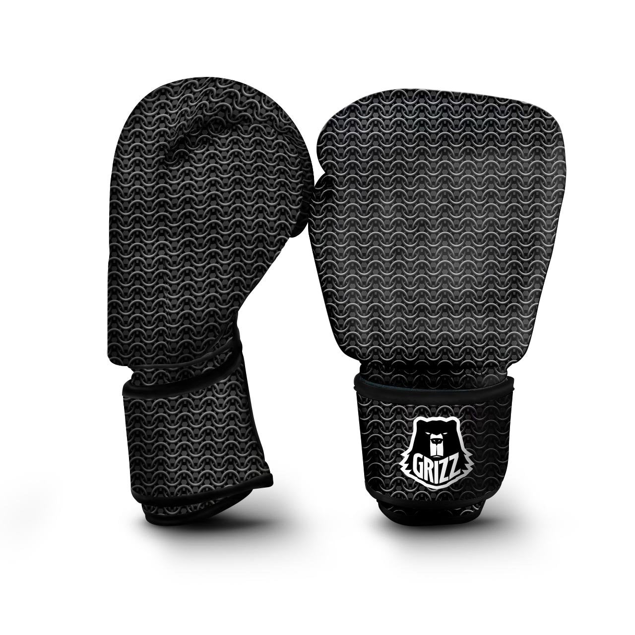 Chainmail Black Print Pattern Boxing Gloves-grizzshop
