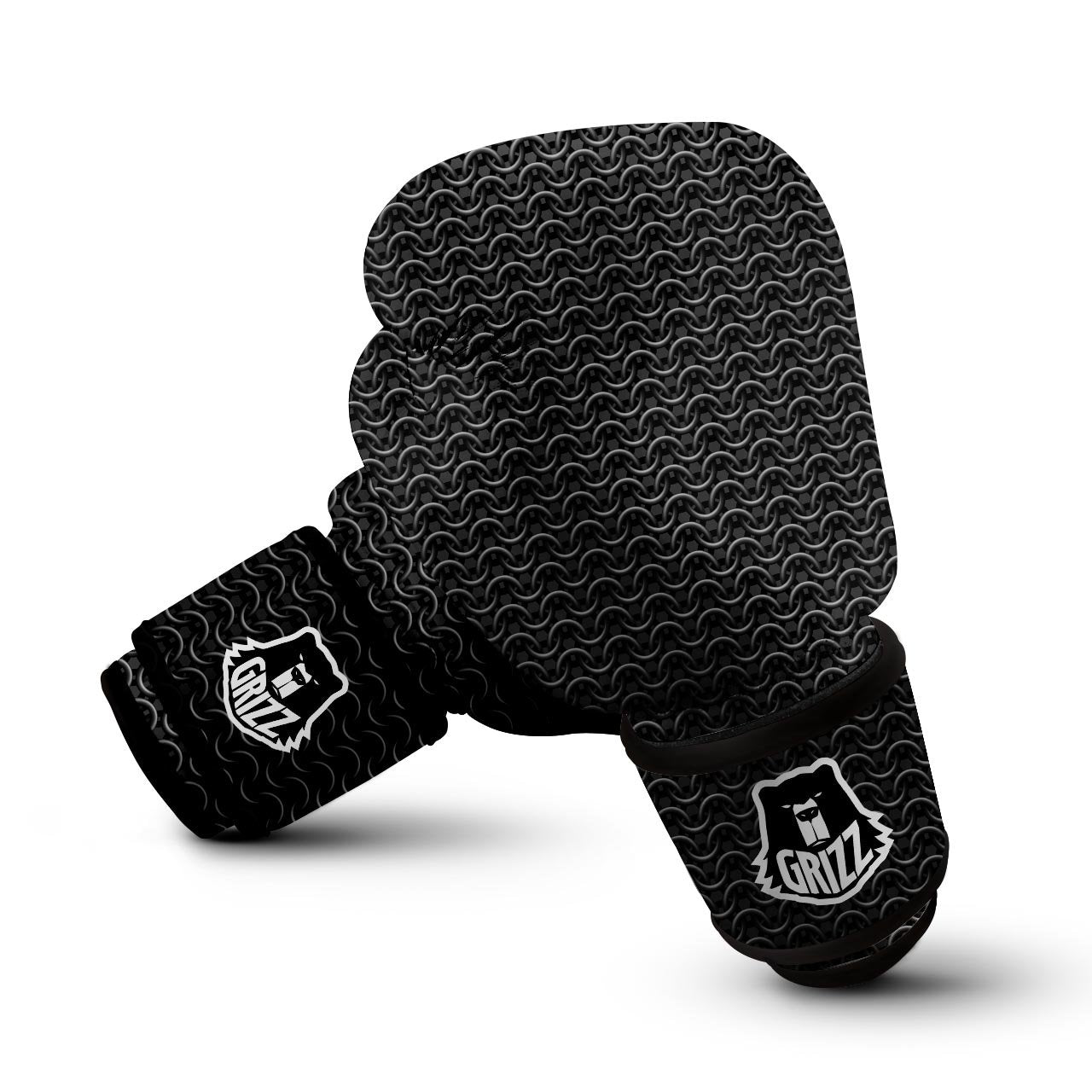 Chainmail Black Print Pattern Boxing Gloves-grizzshop