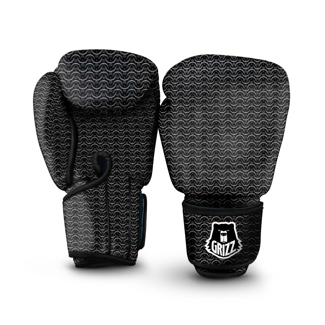 Chainmail Black Print Pattern Boxing Gloves-grizzshop