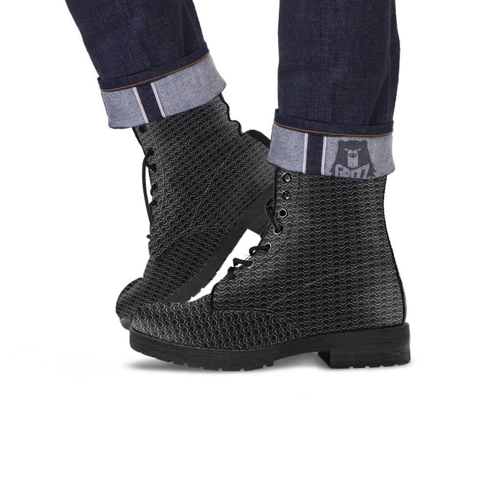 Chainmail Black Print Pattern Leather Boots-grizzshop