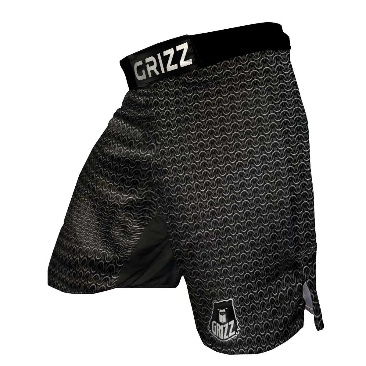 Chainmail Black Print Pattern MMA Shorts-grizzshop