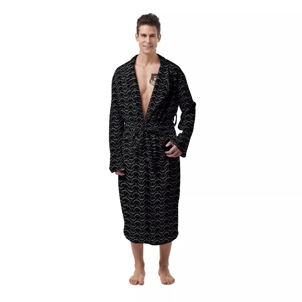 Chainmail Black Print Pattern Men's Robe-grizzshop