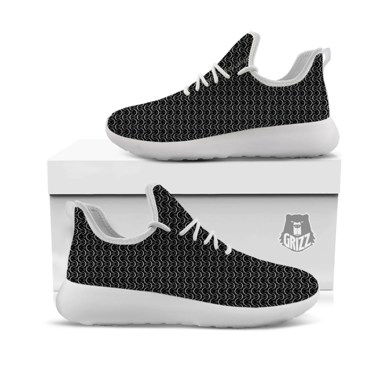 Chainmail Black Print Pattern White Athletic Shoes-grizzshop