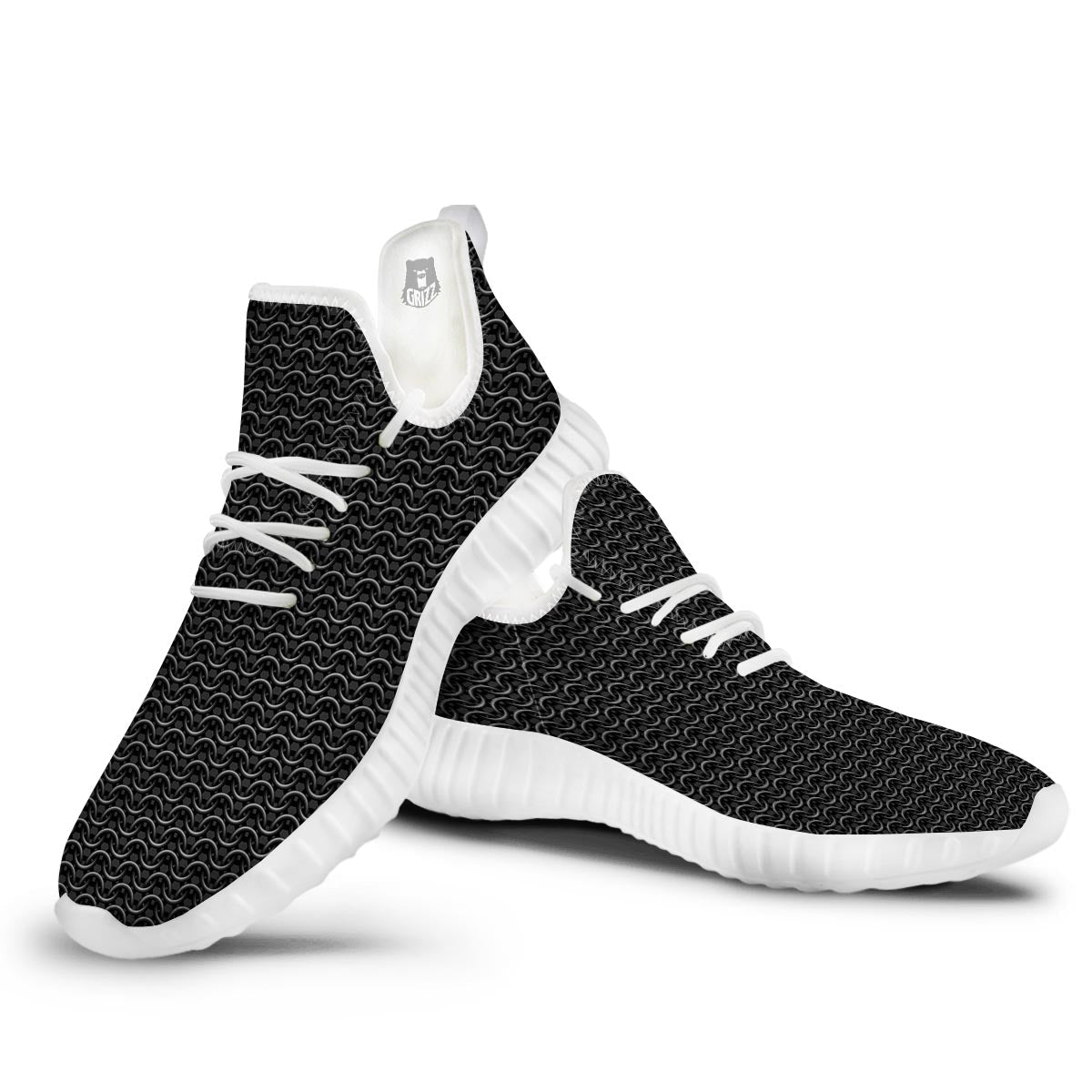 Chainmail Black Print Pattern White Walking Shoes-grizzshop