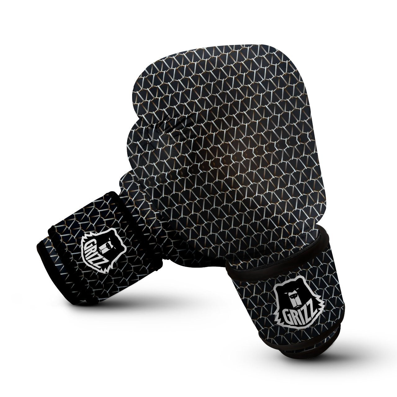 Chainmail Metal Print Pattern Boxing Gloves-grizzshop