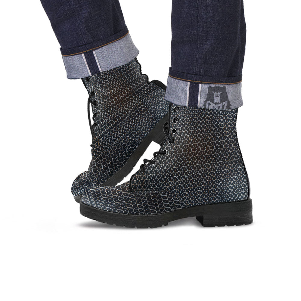 Chainmail Metal Print Pattern Leather Boots-grizzshop