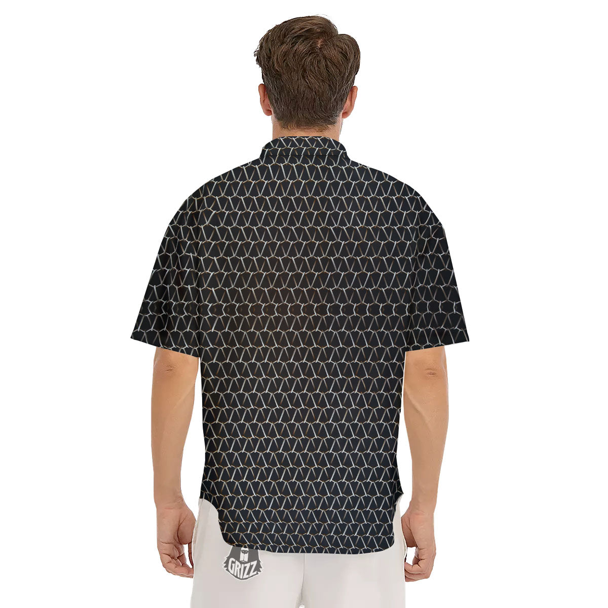 Chainmail Metal Print Pattern Men's Short Sleeve Shirts-grizzshop