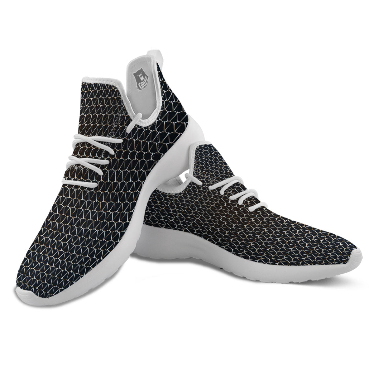 Chainmail Metal Print Pattern White Athletic Shoes-grizzshop