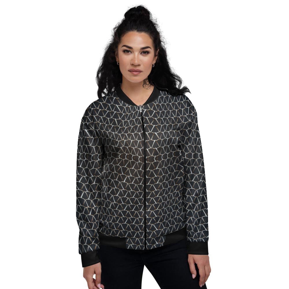 Chainmail Metal Print Pattern Women's Bomber Jacket-grizzshop