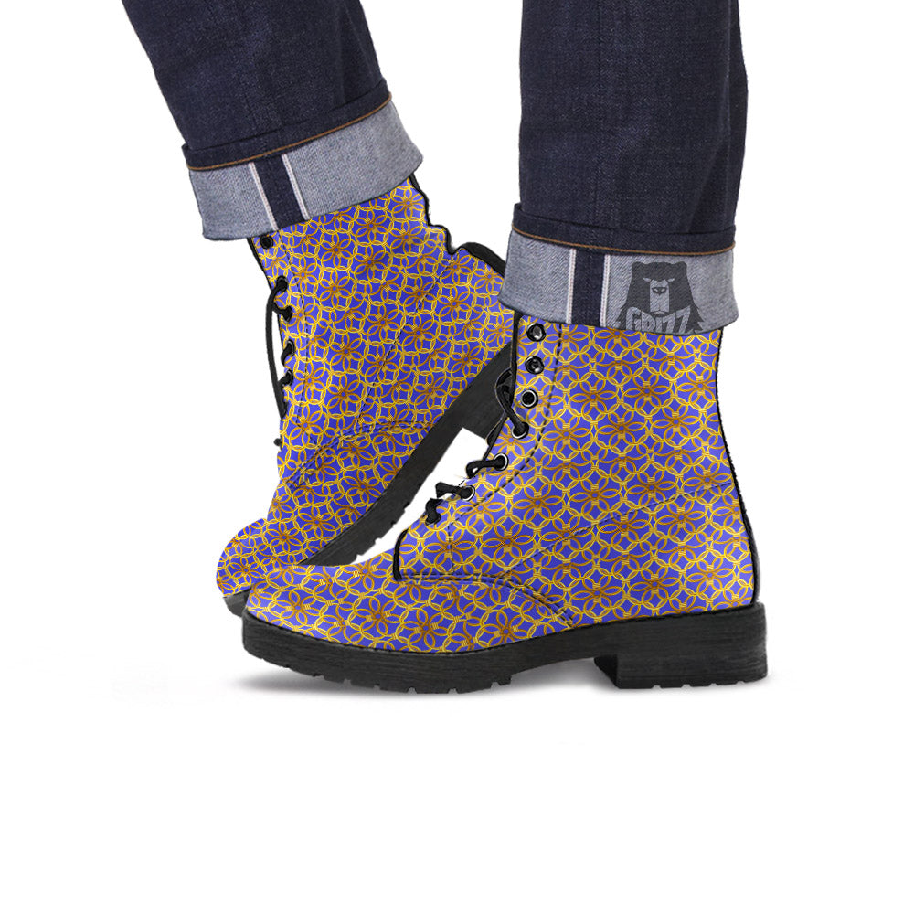 Chainmail Ring Print Pattern Leather Boots-grizzshop