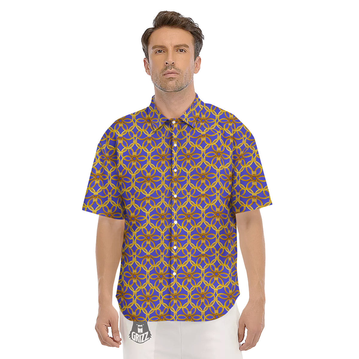 Chainmail Ring Print Pattern Men's Short Sleeve Shirts-grizzshop