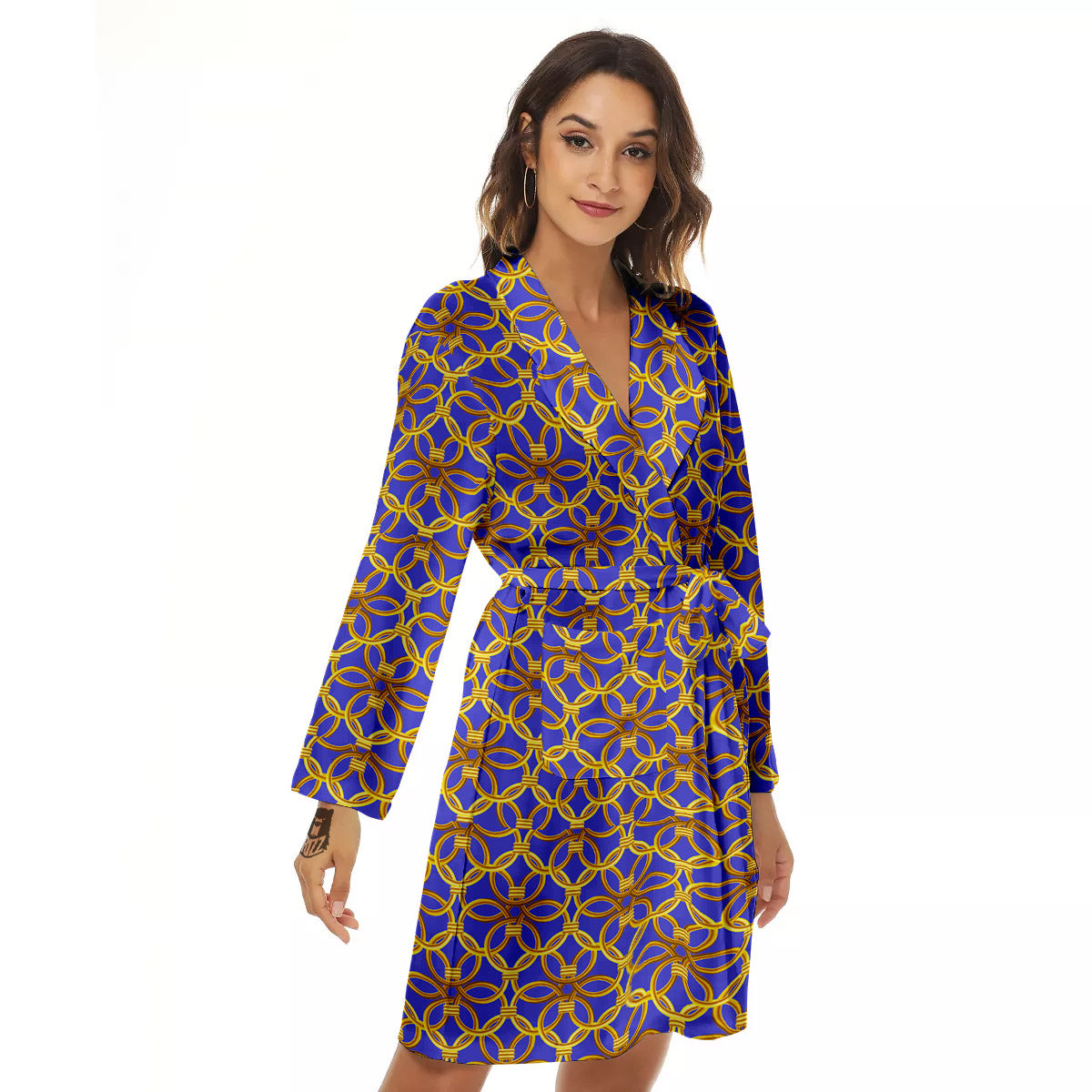 Chainmail Ring Print Pattern Women's Robe-grizzshop