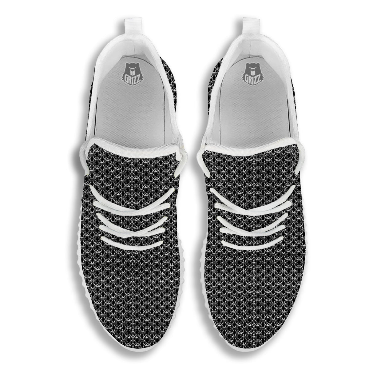 Chainmail Ring Print White Walking Shoes-grizzshop