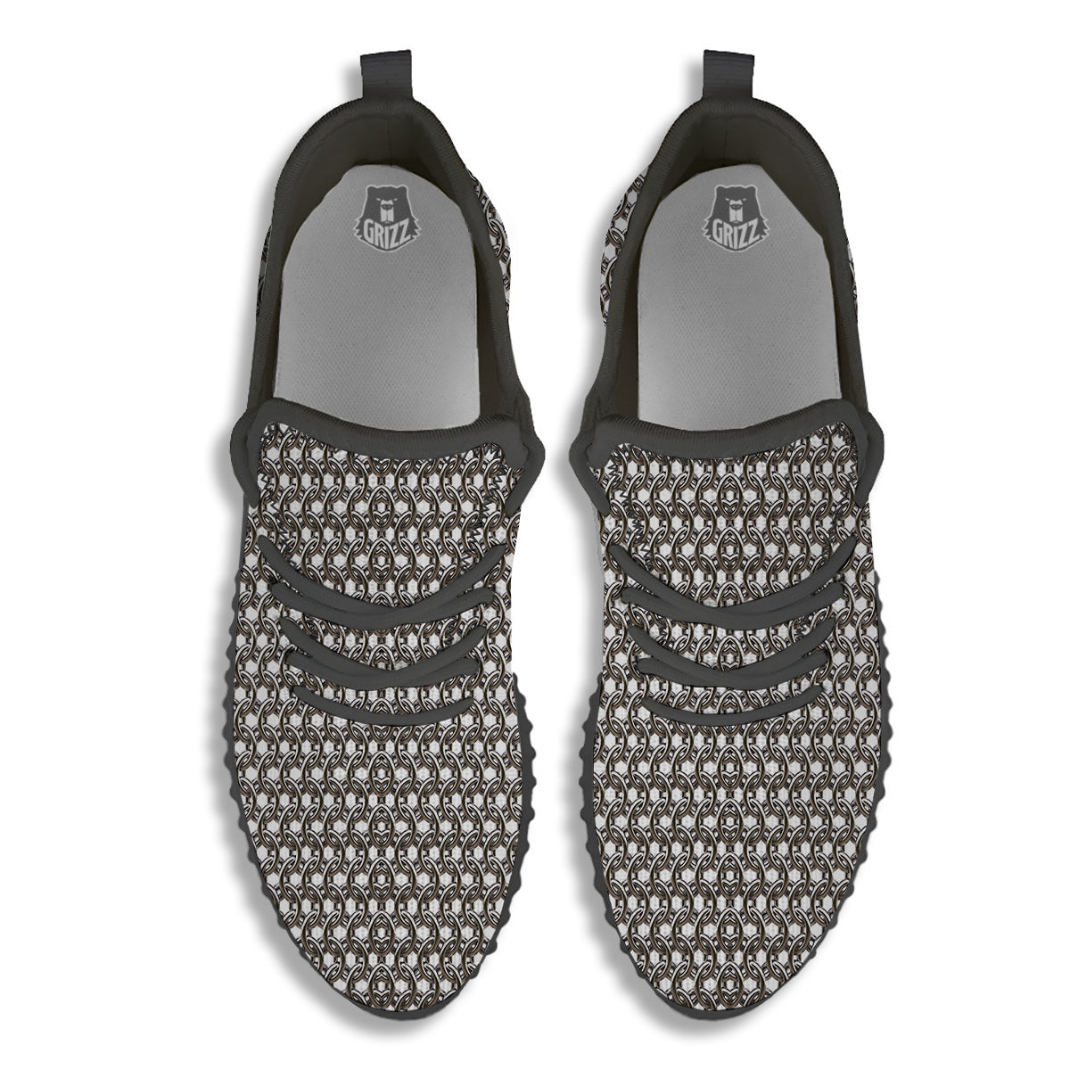 Chainmail Texture Print Black Walking Shoes-grizzshop