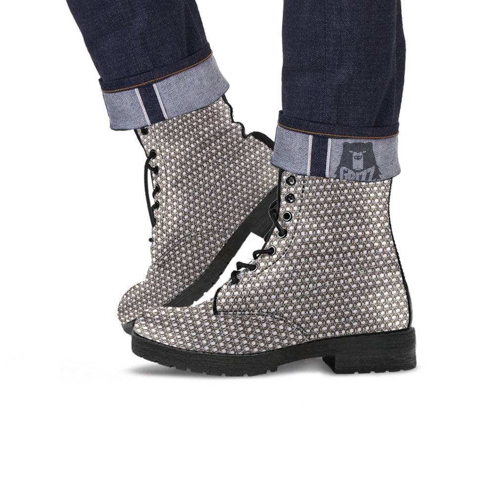 Chainmail Texture Print Leather Boots-grizzshop