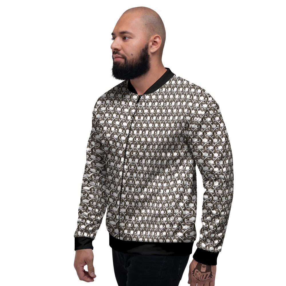 Chainmail Texture Print Men's Bomber Jacket-grizzshop