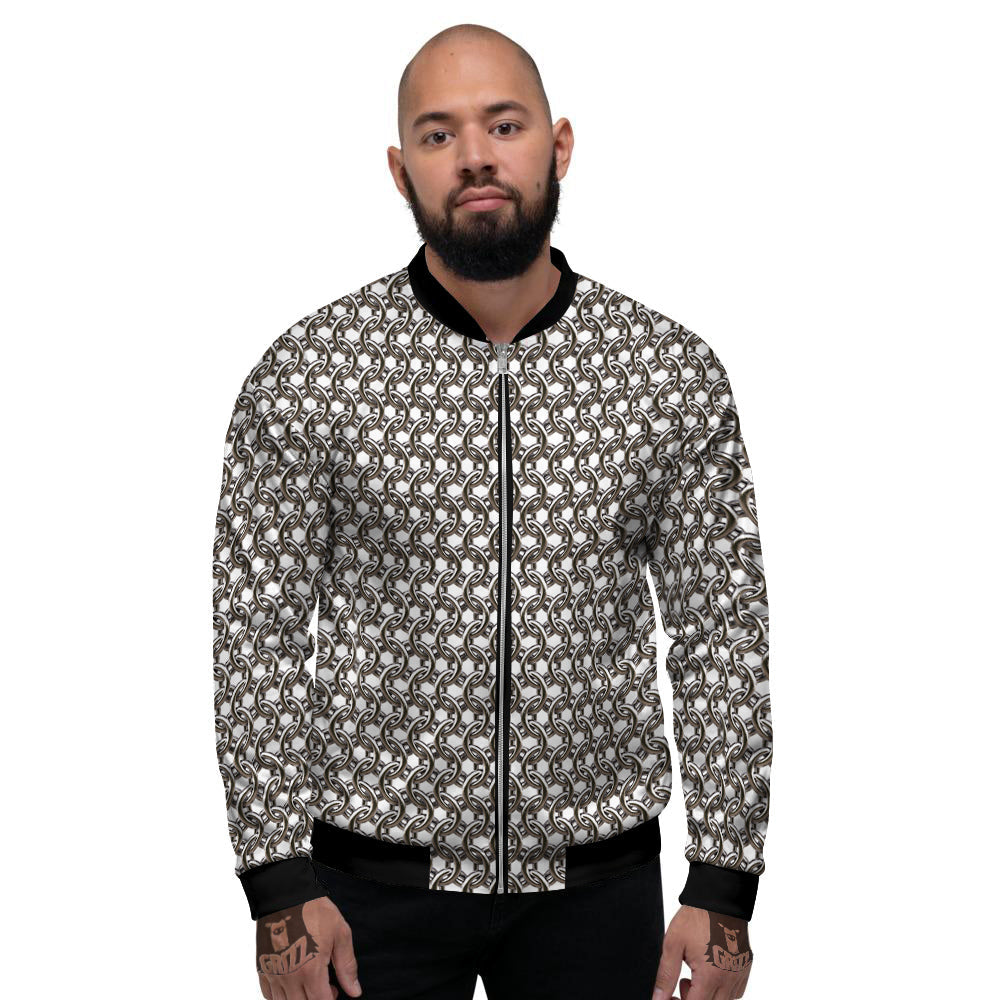 Chainmail Texture Print Men's Bomber Jacket-grizzshop